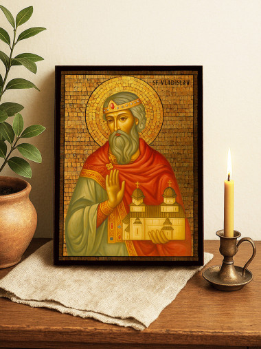 Icoană cu Sfântul Vladislav cu mozaic auriu decorativ