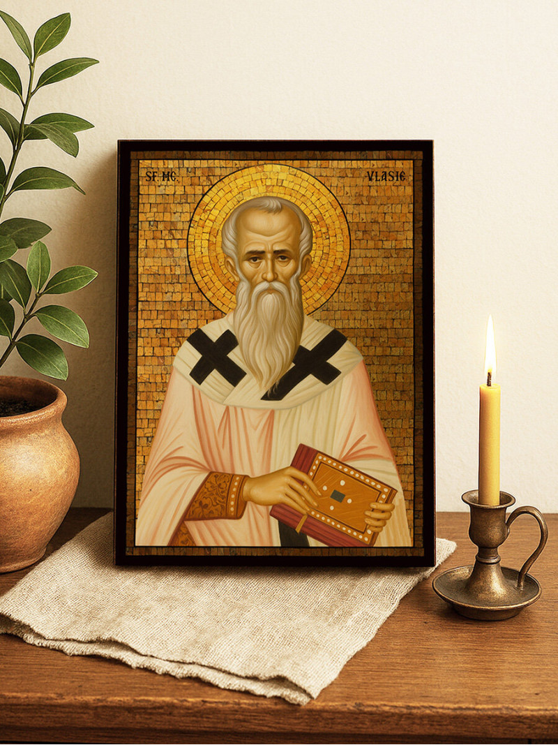 Icoană cu Sfântul Vlasie cu mozaic auriu decorativ