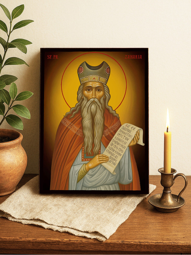 Icoană cu Sfântul Zaharia cu fundal galben luminos