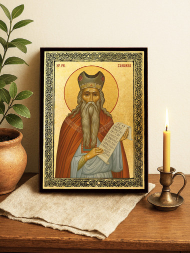 Icoană aurită cu Sfântul Zaharia și ramă decorativă