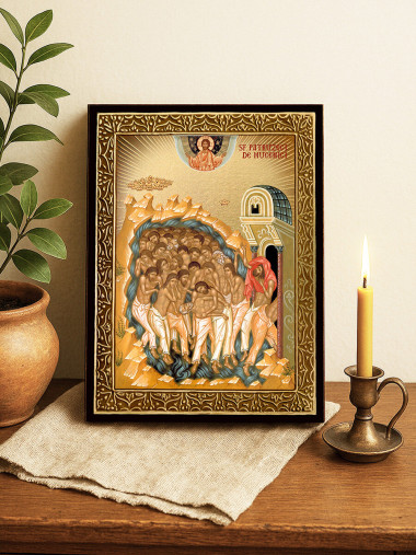 Icoană aurită cu Sfinții 40 de Mucenici cu raze decorative