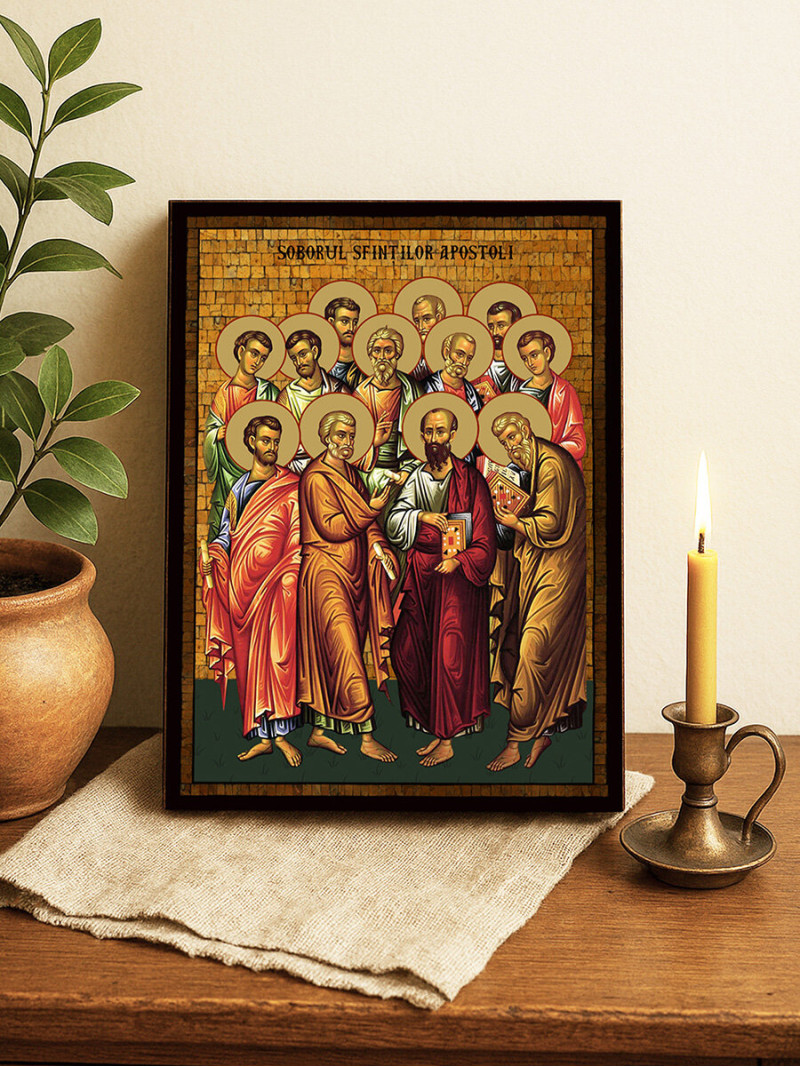 Icoană cu Soborul Sfinților Apostoli cu mozaic auriu