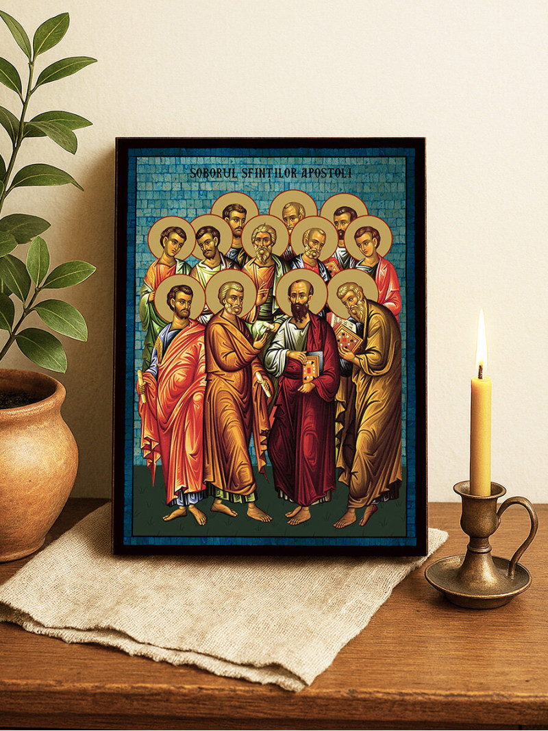 Icoană cu Soborul Sfinților Apostoli cu mozaic albastru argintiu