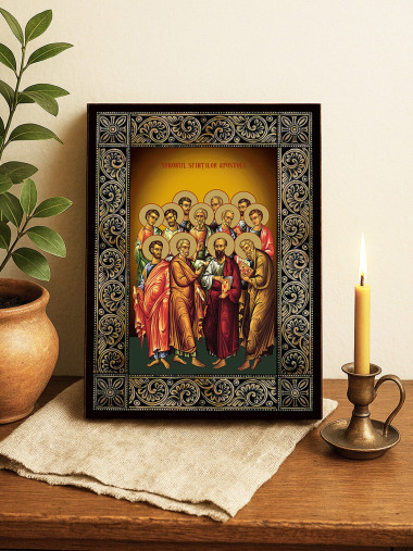 Icoană cu Soborul Sfinților Apostoli cu ramă florală decorativă