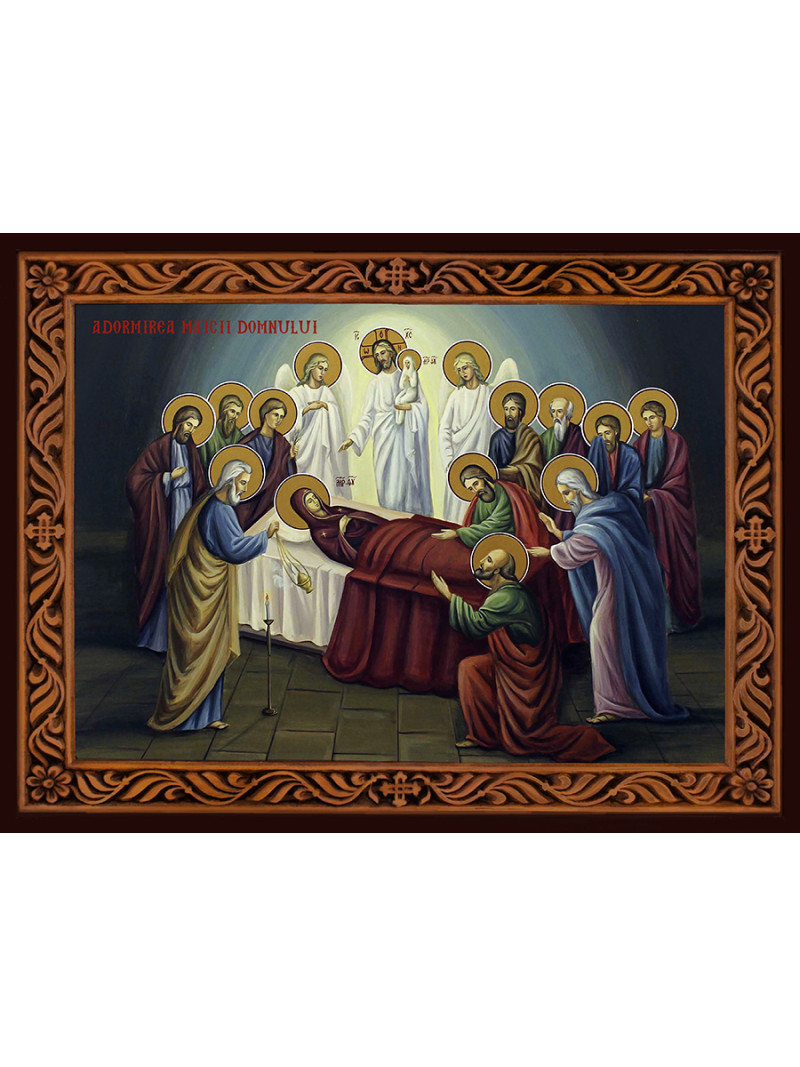 Icoană Adormirea Preasfintei Născătoare de Dumnezeu cu ramă decorativă