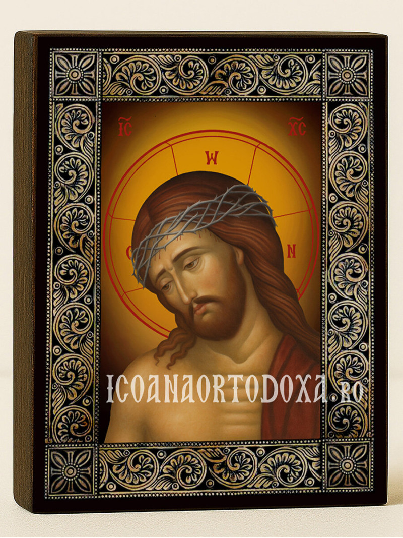 Icoană cu Domnul cu Coroana de Spini cu ramă florală decorativă