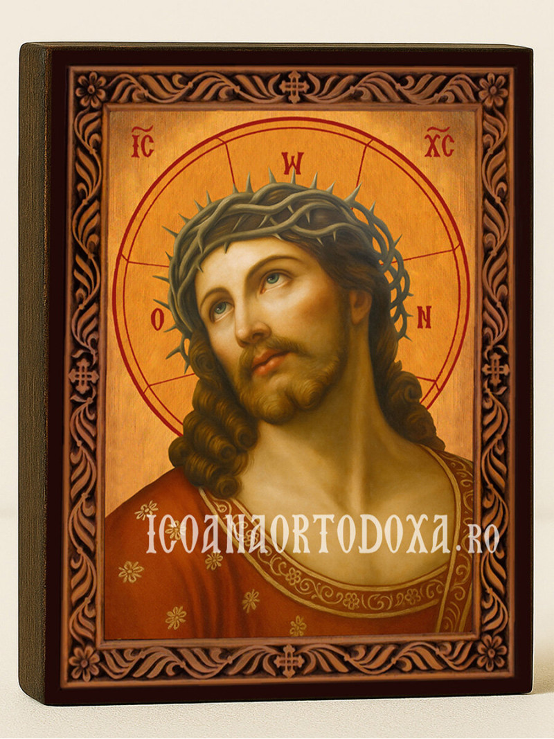 Icoană cu Domnul cu Coroana de Spini cu ramă decorativă sculpturală