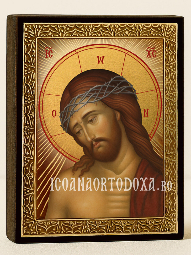 Icoană cu Domnul cu Coroana de Spini cu raze aurii decorative