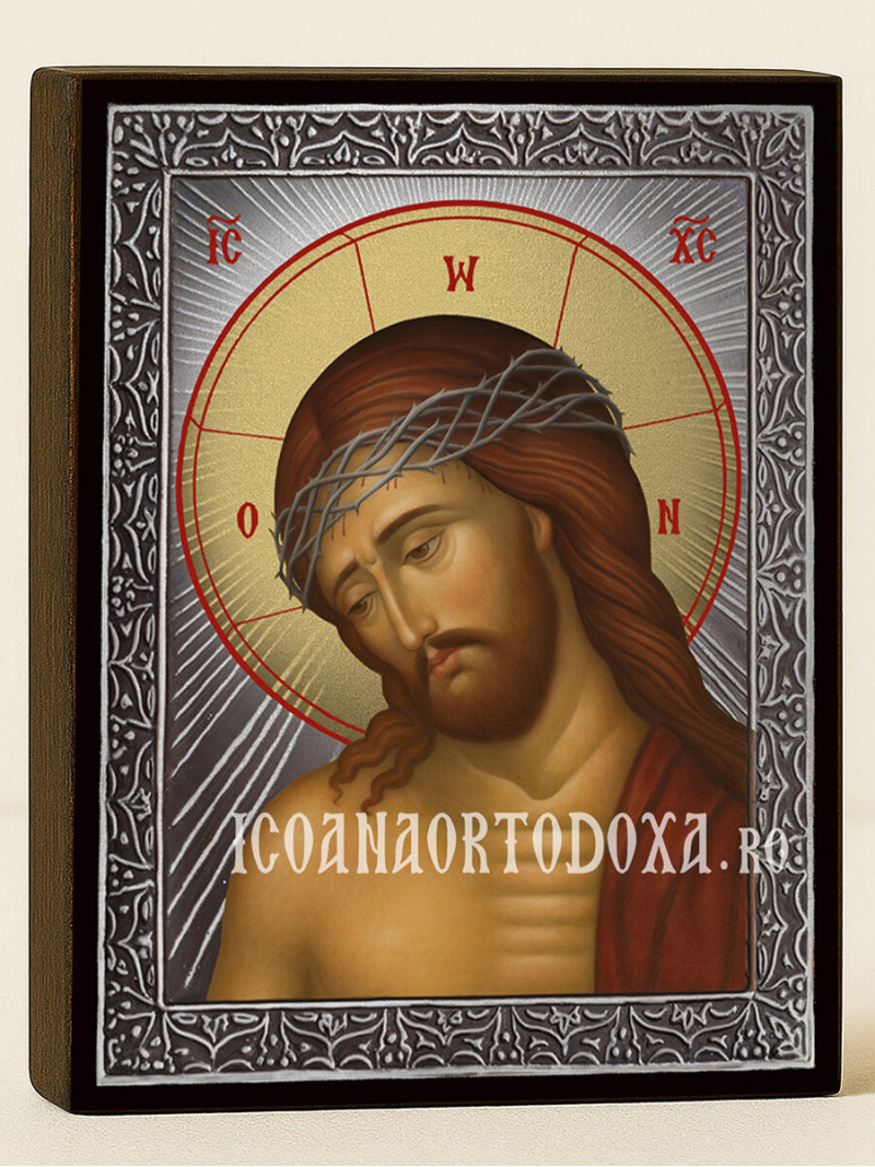 Icoană cu Domnul cu Coroana de Spini cu raze argintii decorative