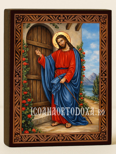 Icoană a lui Hristos care bate la ușă – cu ramă decorativă
