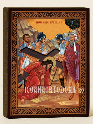Icoană Isus cade sub Cruce – cu ramă decorativă