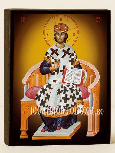 Icoană ortodoxă cu Iisus Hristos Marele Arhiereu cu fundal galben luminos