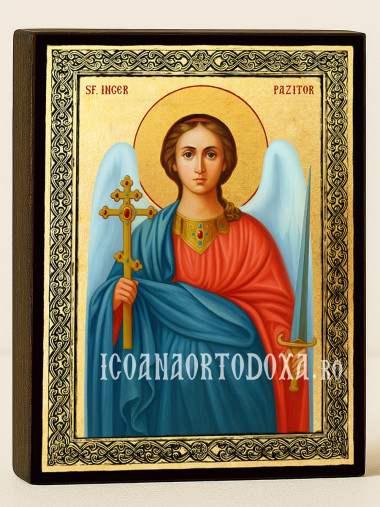 Icoană aurită cu Îngerul Păzitor și ramă decorativă