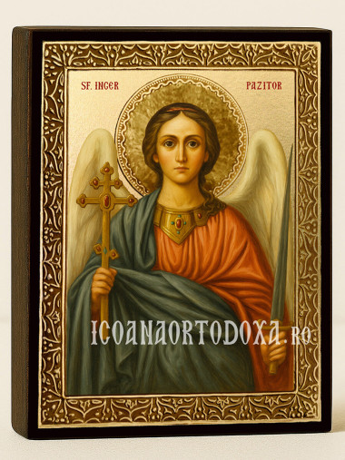 Icoană cu Îngerul Păzitor cu raze aurii decorative