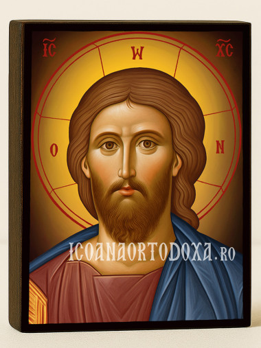 Icoană cu Iisus Hristos Mântuitorul pe fundal galben cald