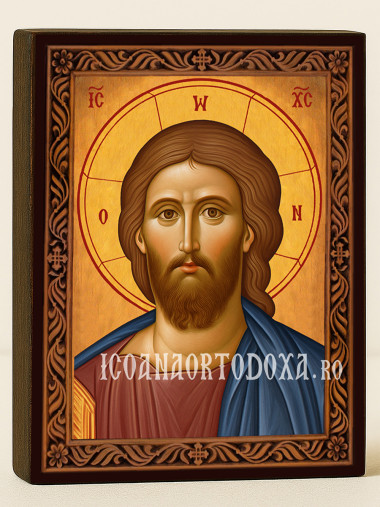 Icoană cu Iisus Hristos Mântuitorul cu ramă decorativă tip sculptură