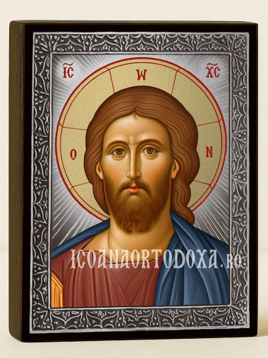 Icoană cu Iisus Hristos Mântuitorul cu raze argintii decorative