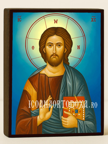 Icoană cu Iisus Hristos Pantocrator cu fundal ceresc