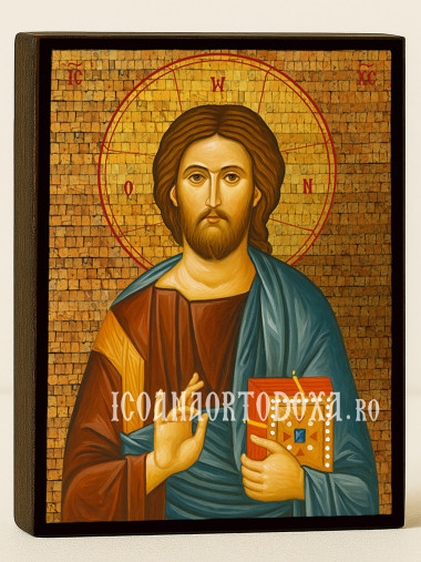 Icoană aurită cu Iisus Hristos Pantocrator cu mozaic decorativ auriu