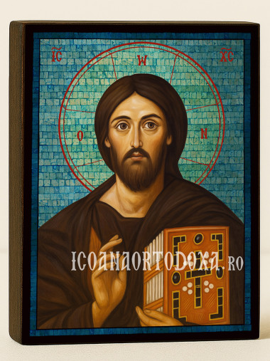 Icoană cu Iisus Hristos Sinai cu mozaic albastru argintiu