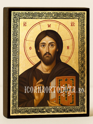 Icoană aurită cu Iisus Hristos Sinai și ramă decorativă