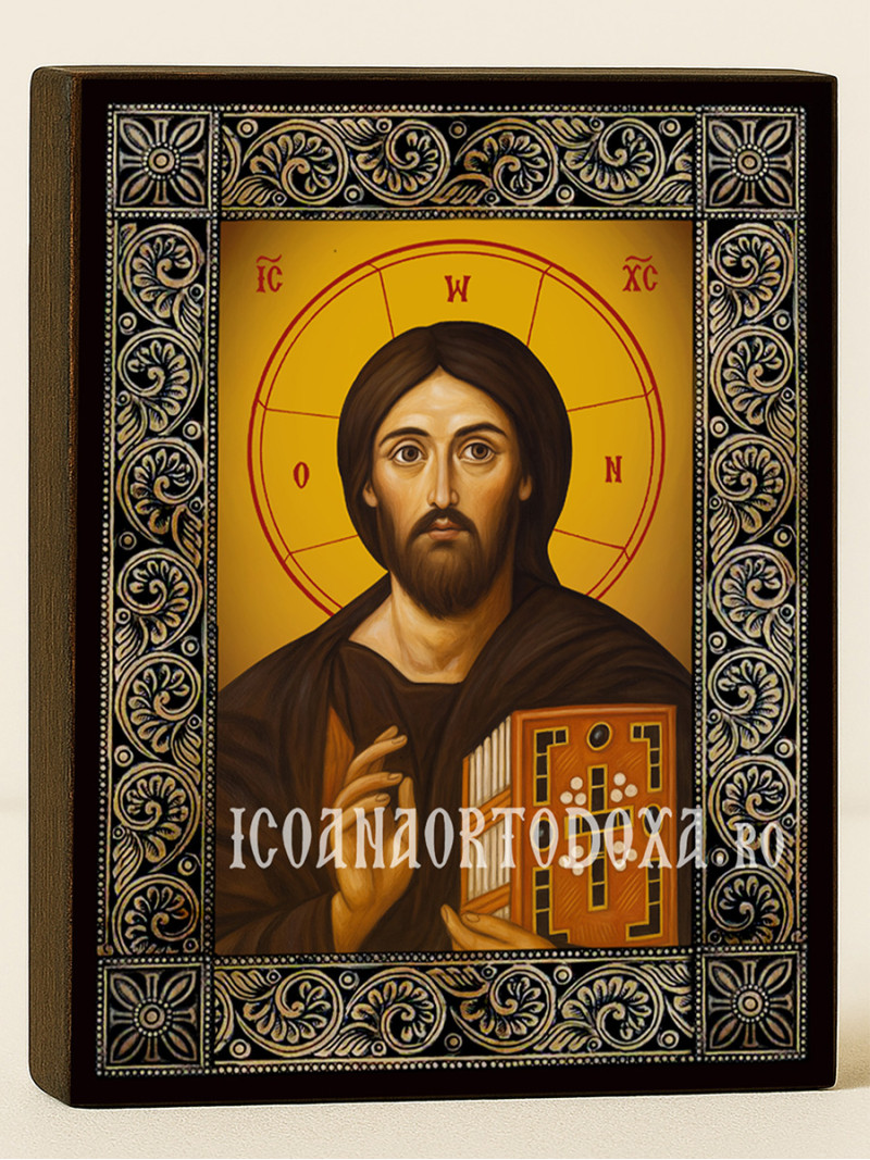 Icoană cu Iisus Hristos Sinai cu ramă florală decorativă