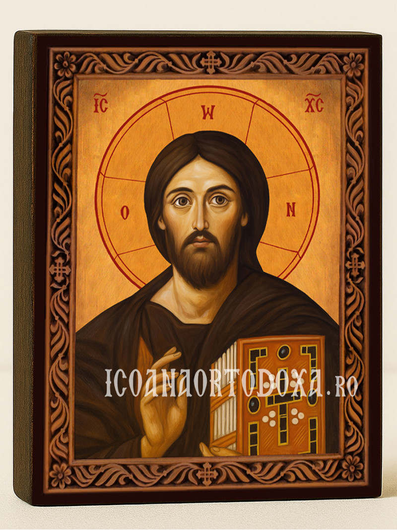Icoană cu Iisus Hristos Sinai cu ramă decorativă tip sculptură