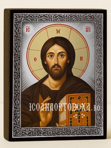 Icoană cu Iisus Hristos Sinai cu raze argintii decorative