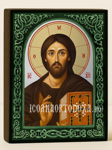 Icoană cu Iisus Hristos Sinai cu arcadă florală verde
