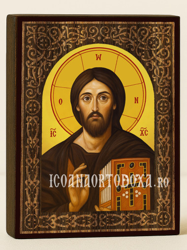 Icoană cu Iisus Hristos Sinai cu arcadă florală din lemn