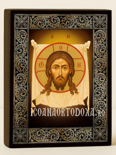 Icoană cu Mântuitorul Nefăcut de Mână cu ramă florală decorativă
