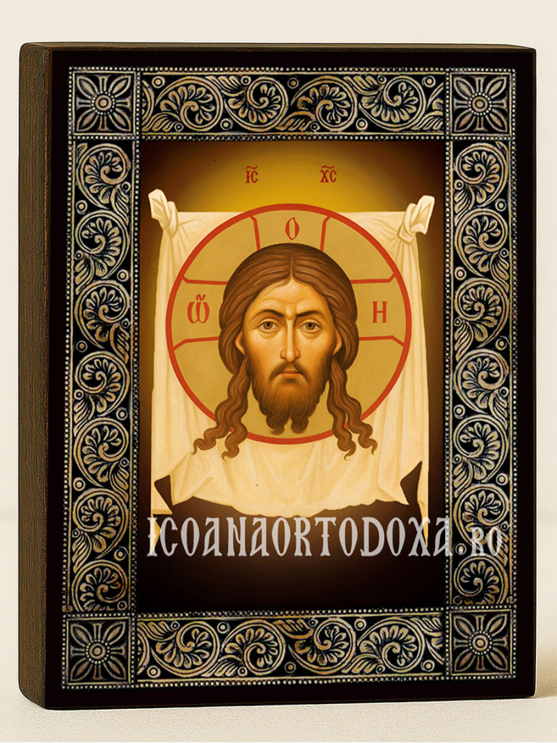 Icoană cu Mântuitorul Nefăcut de Mână cu ramă florală decorativă