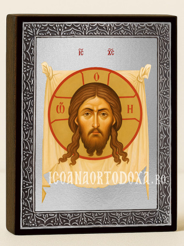 Icoană cu Mântuitorul Nefăcut de Mână cu raze argintii decorative