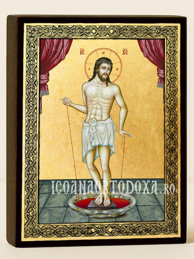 Icoană aurită cu Mântuitorul Pâinea Vieții și ramă decorativă