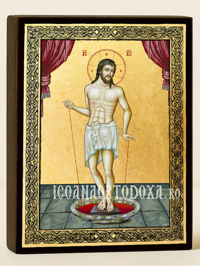 Icoană aurită cu Mântuitorul Pâinea Vieții și ramă decorativă
