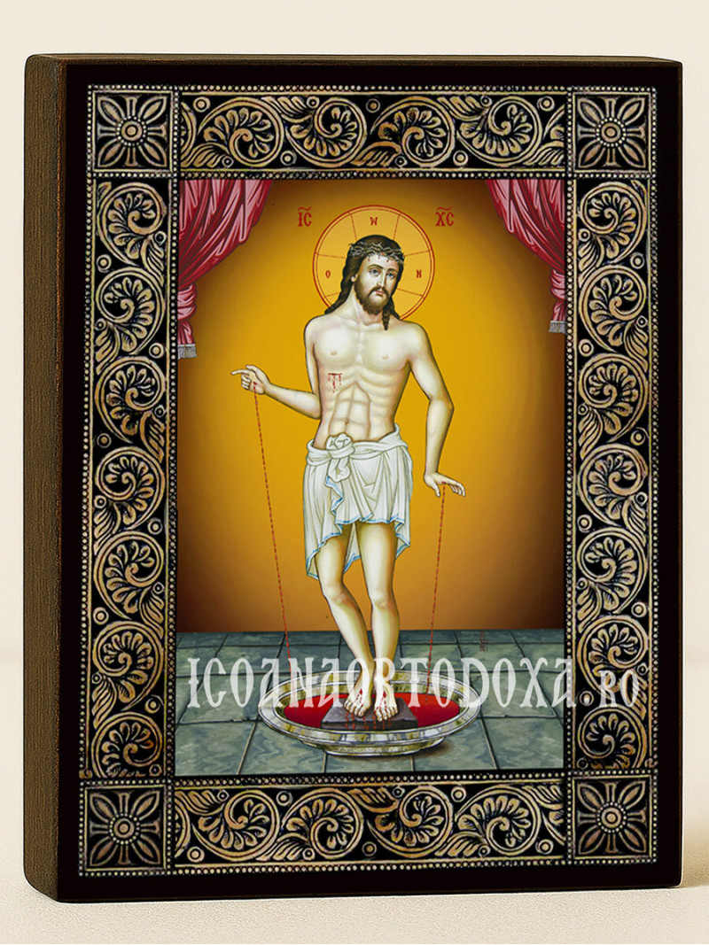Icoană cu Mântuitorul Pâinea Vieții cu ramă florală decorativă
