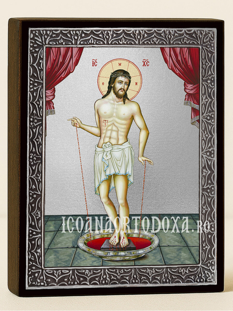 Icoană cu Mântuitorul Pâinea Vieții cu raze argintii decorative