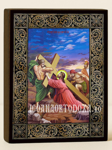 Icoană cu Purtarea Crucii cu ramă florală decorativă