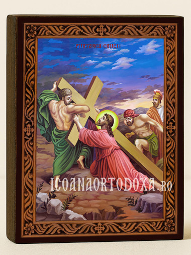Icoană Purtarea Crucii – cu ramă decorativă