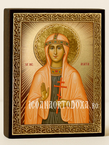 Icoană cu Sfânta Agatia cu raze aurii decorative