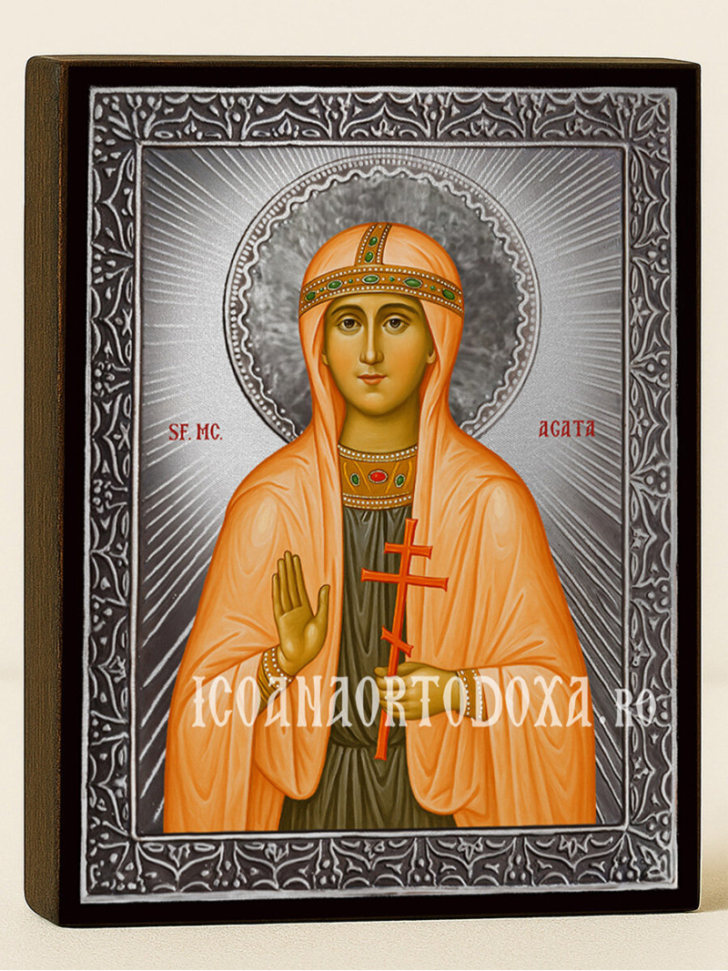 Icoană cu Sfânta Agatia cu raze argintii decorative
