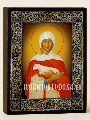 Icoană cu Sfânta Agnesa cu ramă florală decorativă