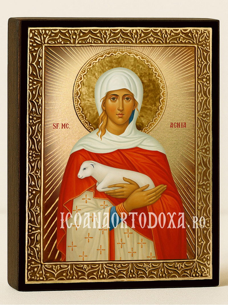 Icoană cu Sfânta Agnesa cu raze aurii decorative