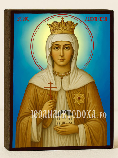 Icoană cu Sfânta Alexandra cu fundal ceresc