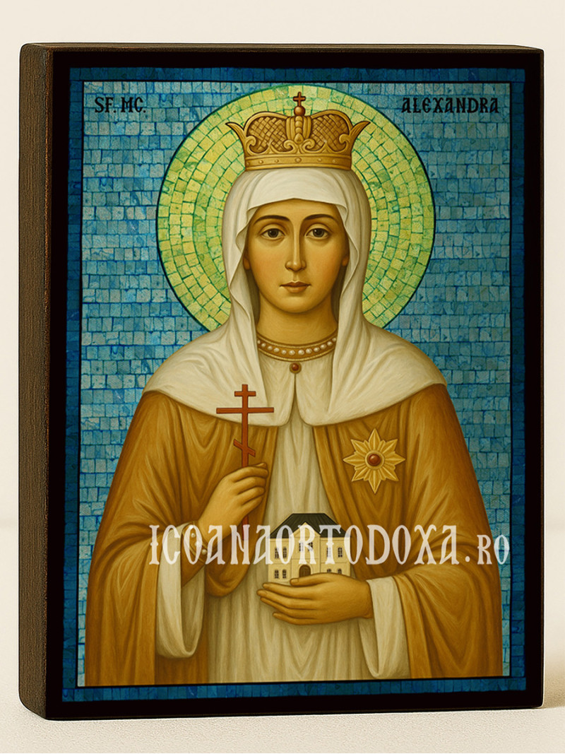 Icoană cu Sfânta Alexandra cu mozaic albastru argintiu