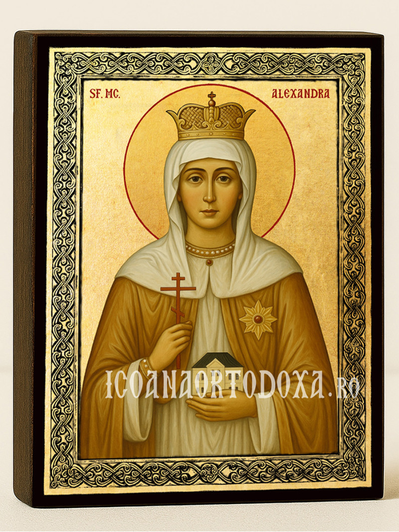 Icoană aurită cu Sfânta Alexandra și ramă decorativă