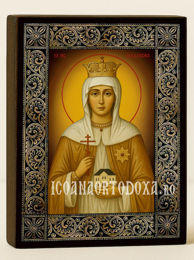 Icoană cu Sfânta Alexandra cu ramă florală decorativă