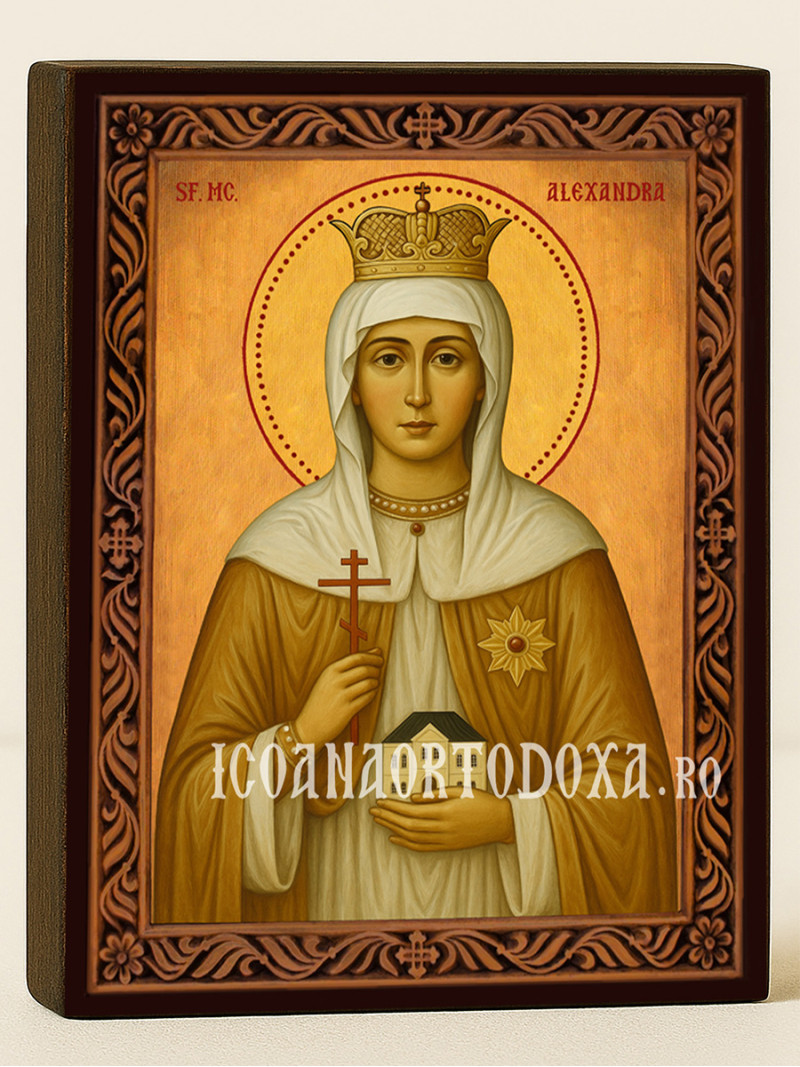 Icoană cu Sfânta Alexandra cu ramă decorativă sculpturală