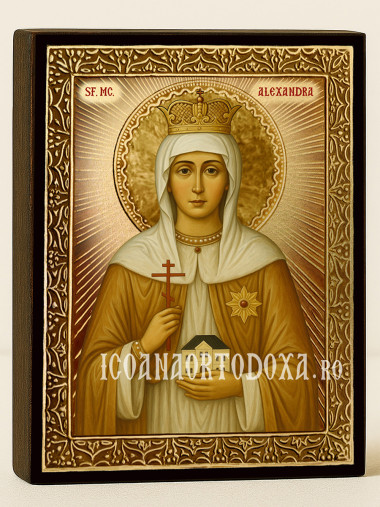 Icoană cu Sfânta Alexandra cu raze aurii decorative