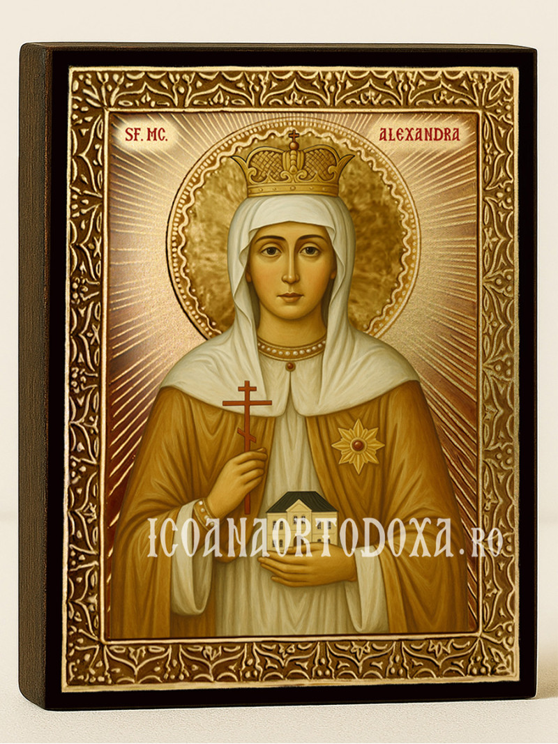Icoană cu Sfânta Alexandra cu raze aurii decorative